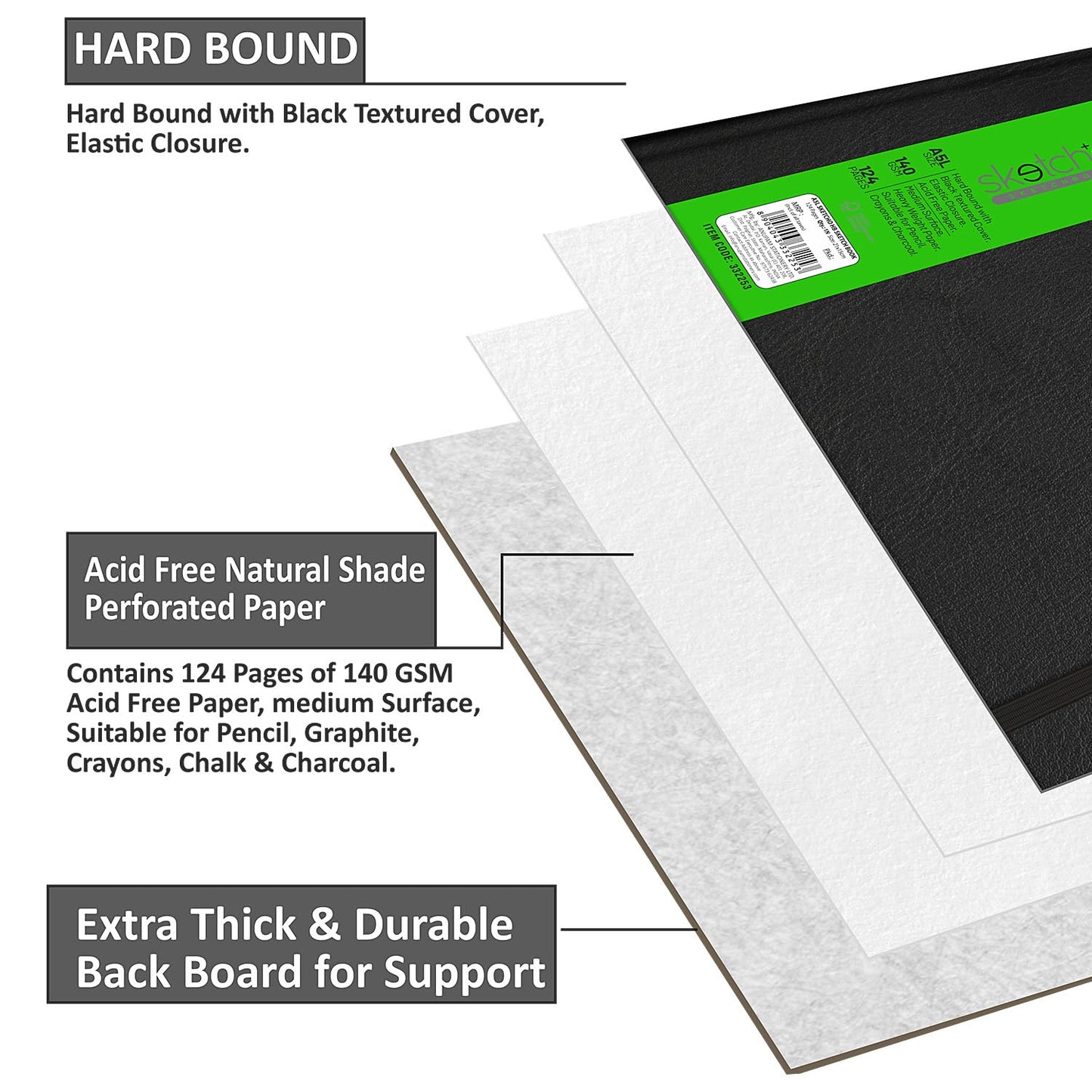Anupam SketchO Sketchbook | Hardbound | 140gsm | Sizes: A3, A4, A5