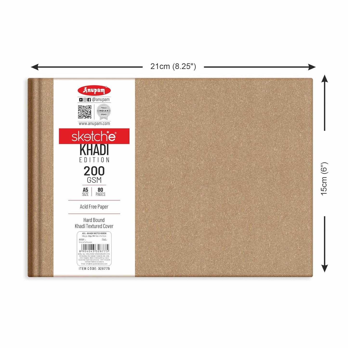 Anupam Sketche Khadi (Cover) 200 GSM Cartridge Paper - Hardbound (A5 - Landscape)