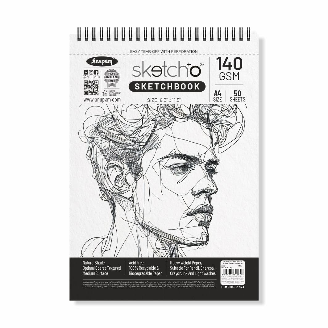 Anupam Sketcho Sketch Book | A4 | Spiral | 140gsm | 50 Sheets, 100 Pages