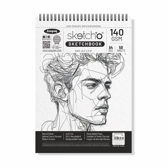 Anupam Sketcho Sketch Book | A4 | Spiral | 140gsm | 50 Sheets, 100 Pages