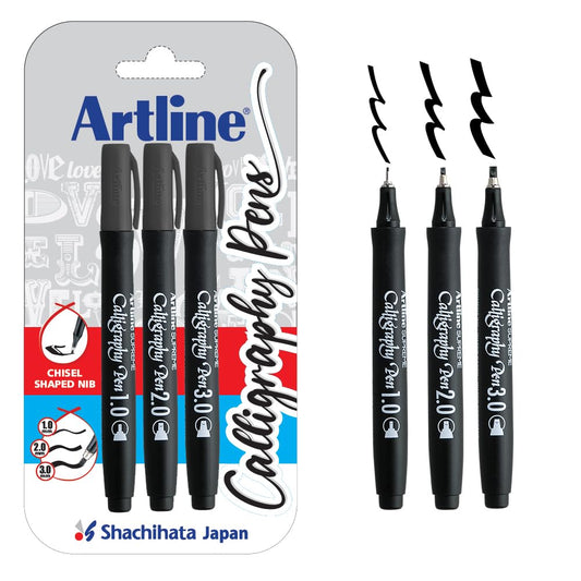 Artline Ergoline Calligraphy Pen Set with 3 Nib Sizes | Pack of 3 (Black)