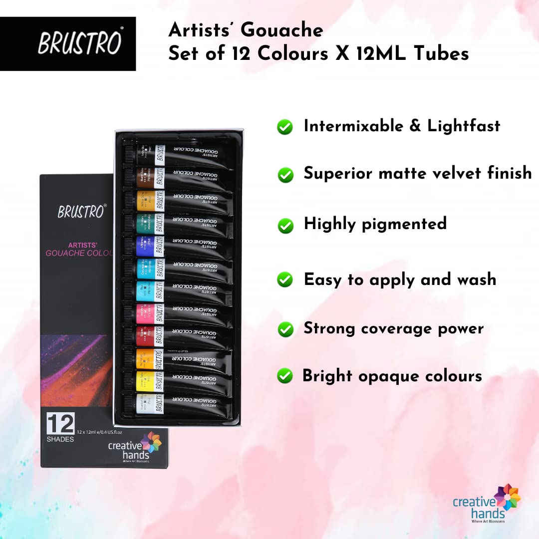 BRUSTRO Artists Gouache Colour | Set of 12 Colours | 12ml Tubes