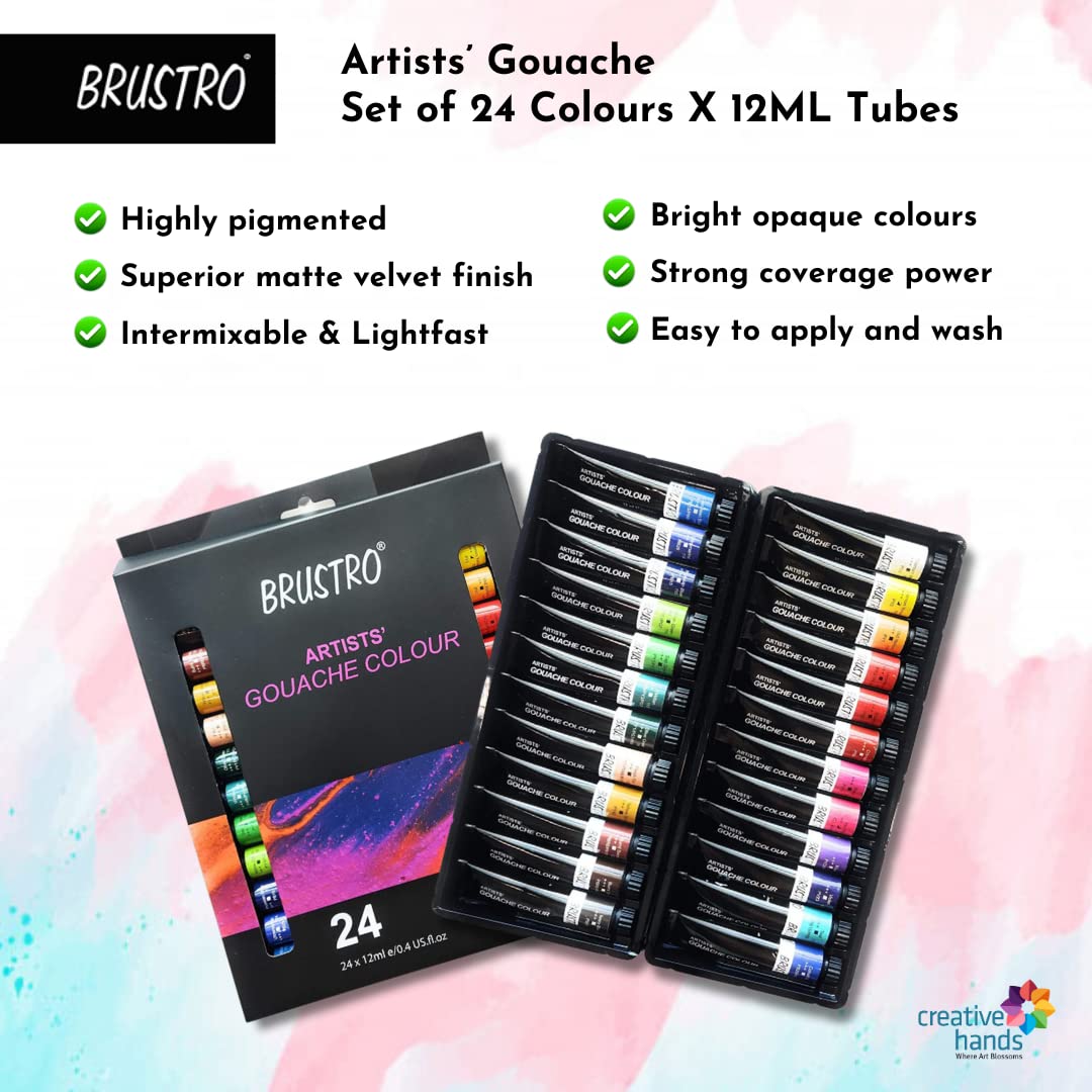 BRUSTRO Artist's Gouache Colour | Set of 24 Colors | 12ml Tubes