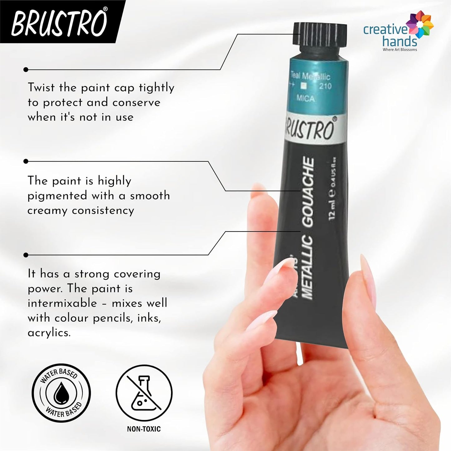 BRUSTRO Artists Metallic Gouache Paint | Set of 18 Shades | 12ml