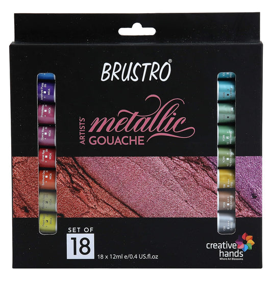 BRUSTRO Artists Metallic Gouache Paint | Set of 18 Shades | 12ml