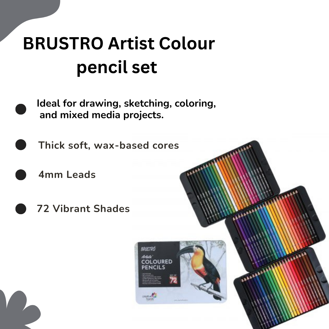 BRUSTRO Artists Colour Pencil Set | 72 Shades | Tin Box
