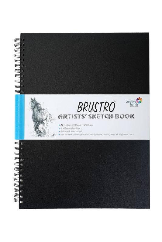 BRUSTRO Artists Wiro Bound Sketch Book | 120 Pages, 160 GSM | Size: A3, A4, A5, A6