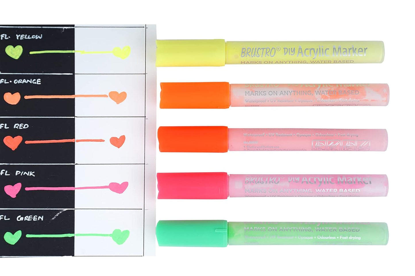 Brustro Acrylic (DIY) Marker Set | 5 Shades | Fluorescent Shades