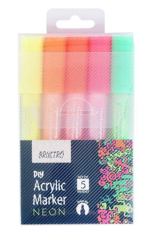 Brustro Acrylic (DIY) Marker Set | 5 Shades | Fluorescent Shades