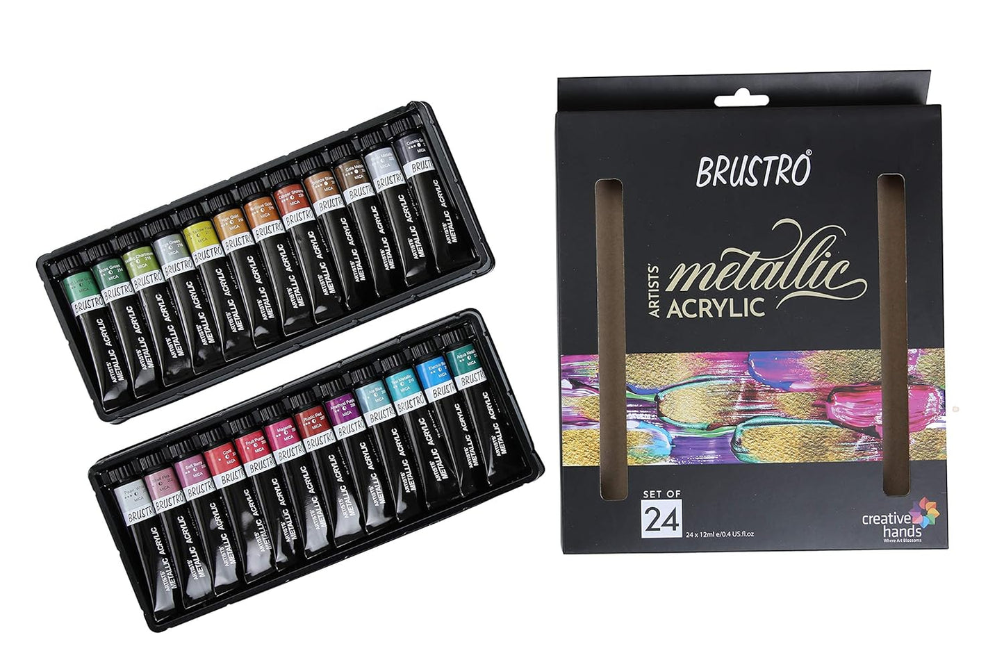 BRUSTRO Artists Metallic Acrylic Paint | Set of 24 | 12ml
