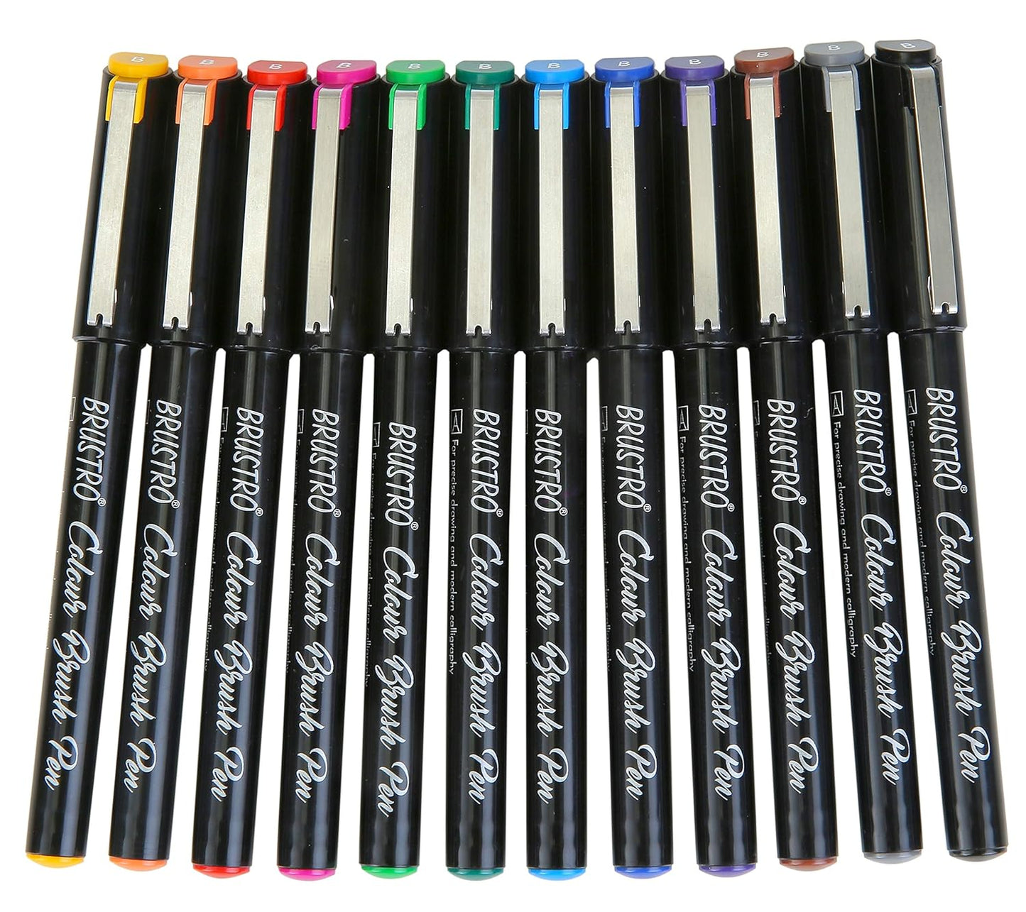 BRUSTRO Colour Brush Pens Set | 12 Shades | Pigment Based | Hard tip Brush Pen