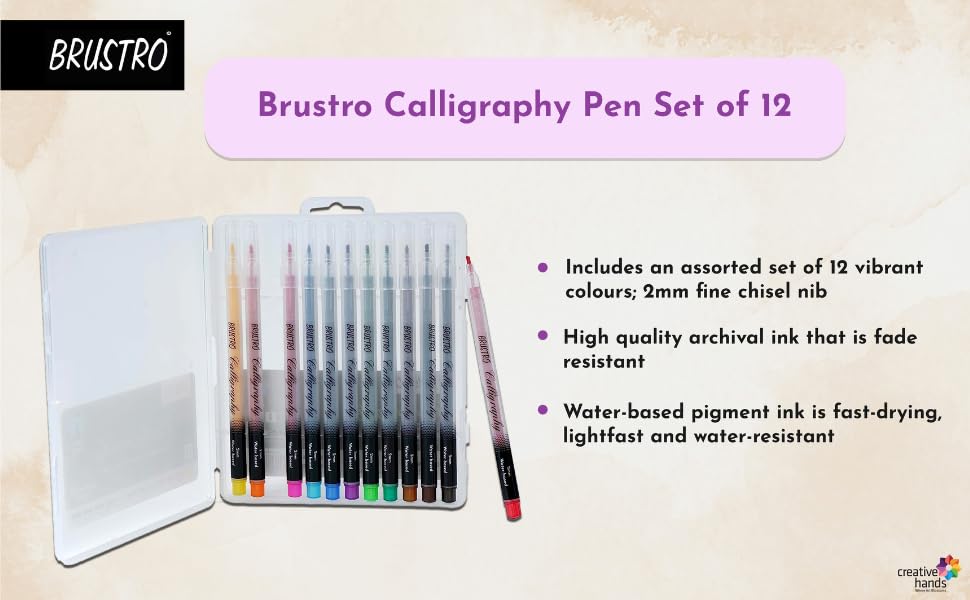 BRUSTRO Calligraphy Pen | 2mm | Set of 12 Colours