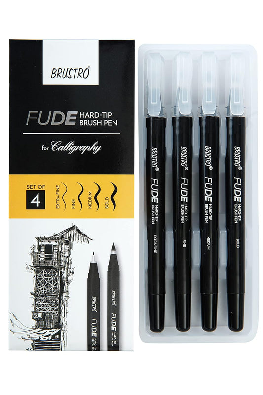 Brustro Fude Hard-tip Black Ink Calligraphy Brush Pen | Set of 4 (Extra-fine/Fine/Medium/Bold)