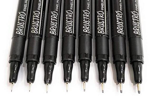 BRUSTRO Professional Pigment Based Fineliner Pen |Black| Set of 8 |