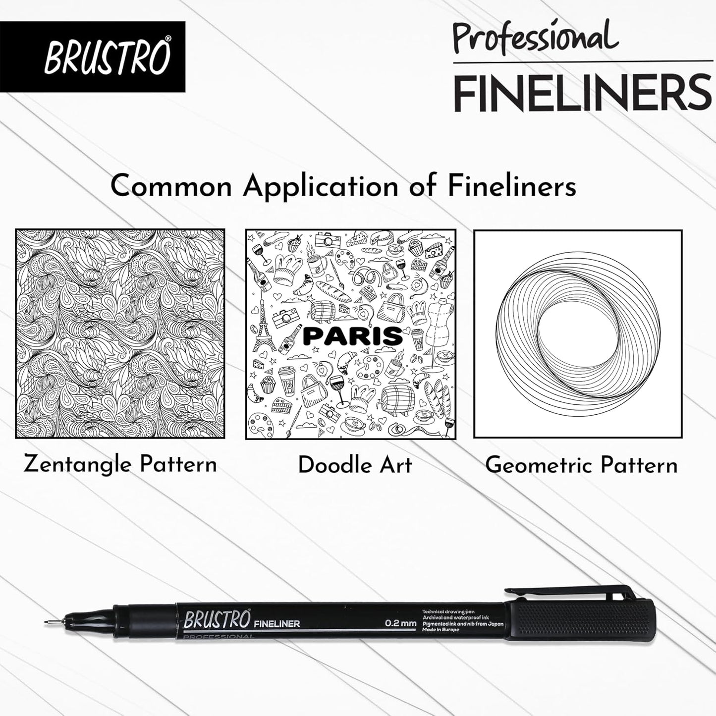 BRUSTRO Professional Pigment Based Fineliner Pen | Black | Set of 6 |