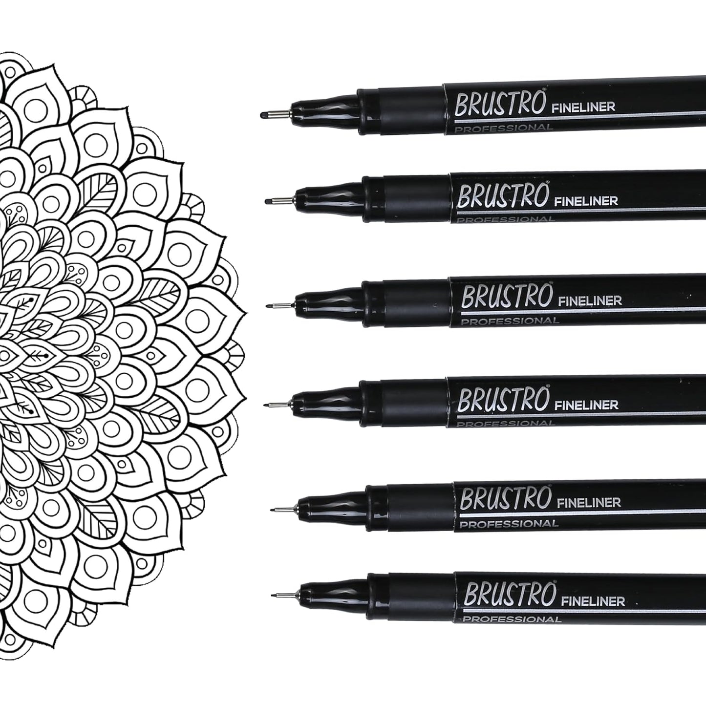 BRUSTRO Professional Pigment Based Fineliner Pen | Black | Set of 6 |
