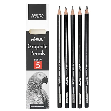 BRUSTRO Artist's Graphite Pencil set | Set of 5 (2B, 4B, 6B, 8B, 10B)