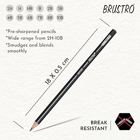 Brustro Artists Fineart Graphite Pencil Set of 12 (10B-2H) with Elegant Tin Box