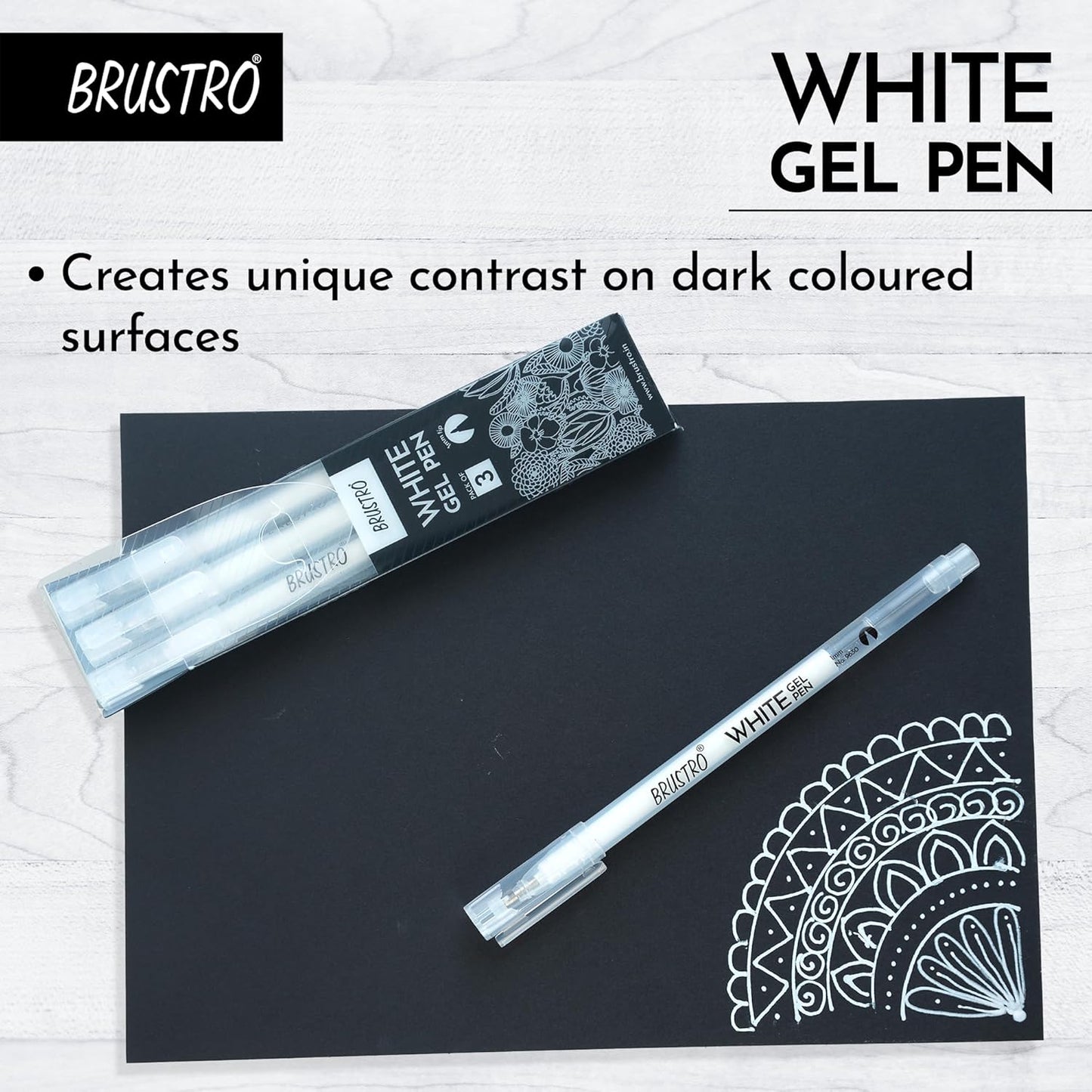 BRUSTRO White Gel Pen | Tip size -1 mm | Pack of 3