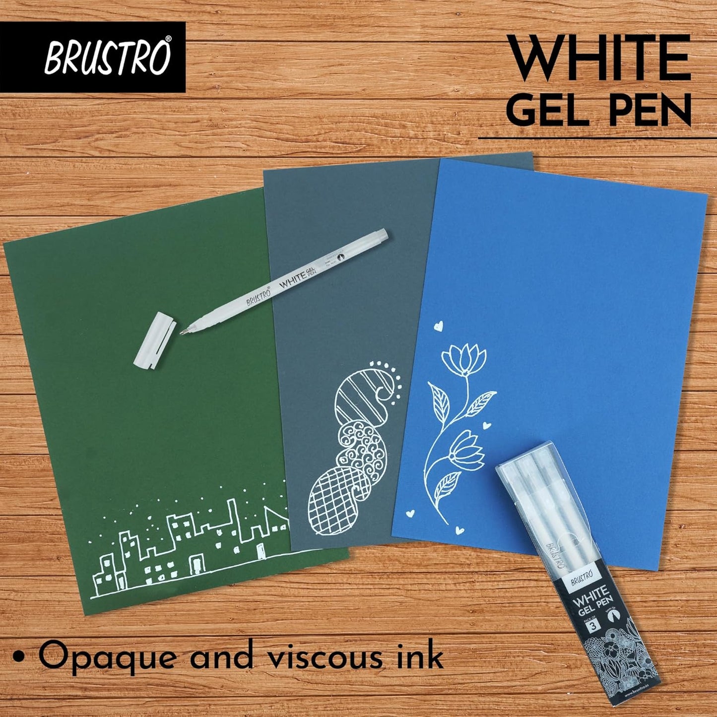 BRUSTRO White Gel Pen | Tip size -1 mm | Pack of 3