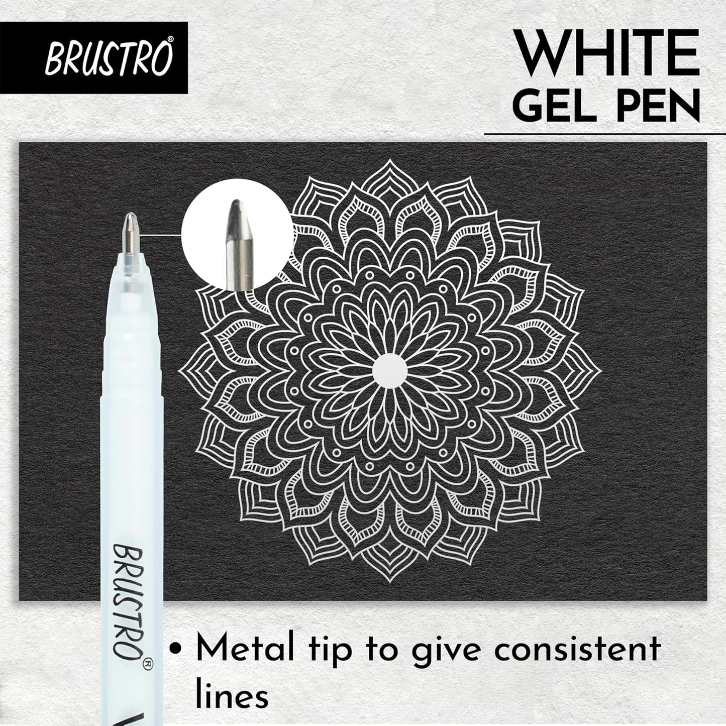BRUSTRO White Gel Pen | Tip size -1 mm | Pack of 3
