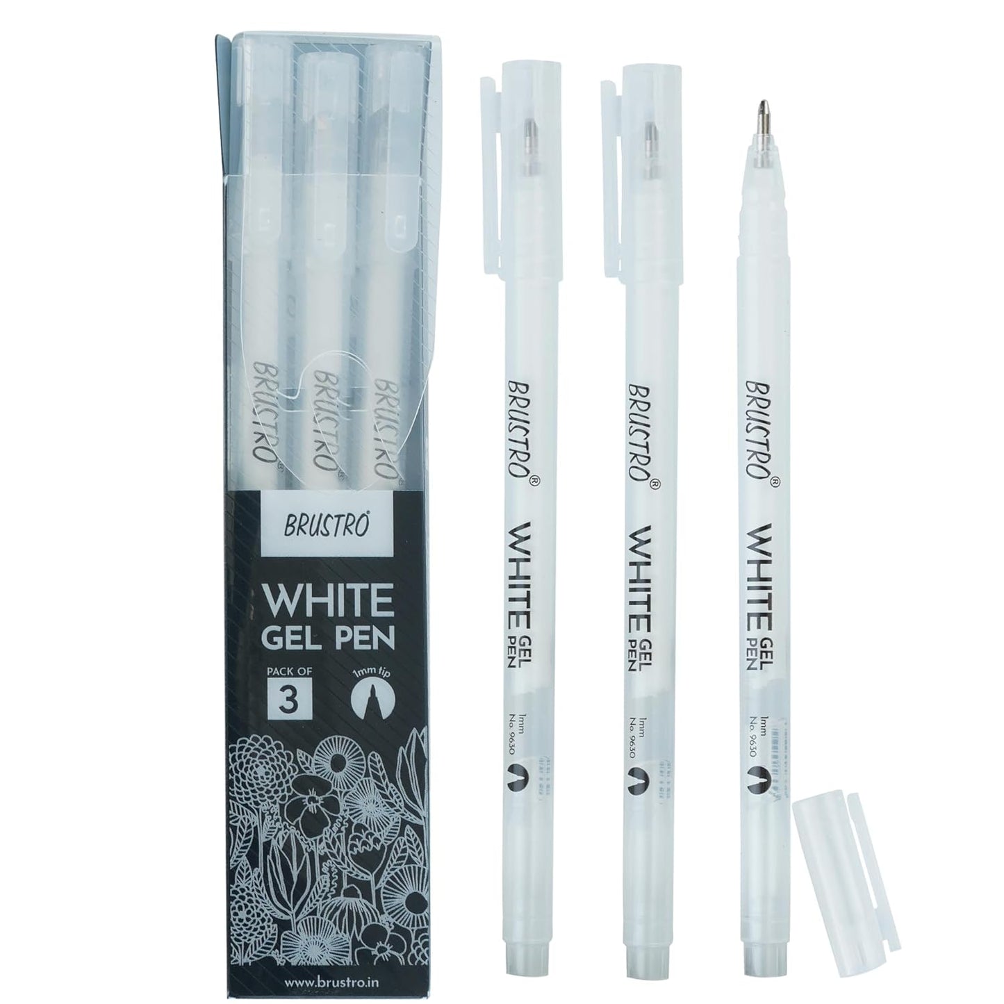 BRUSTRO White Gel Pen | Tip size -1 mm | Pack of 3