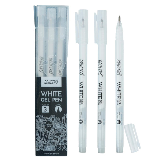 BRUSTRO White Gel Pen | Tip size -1 mm | Pack of 3