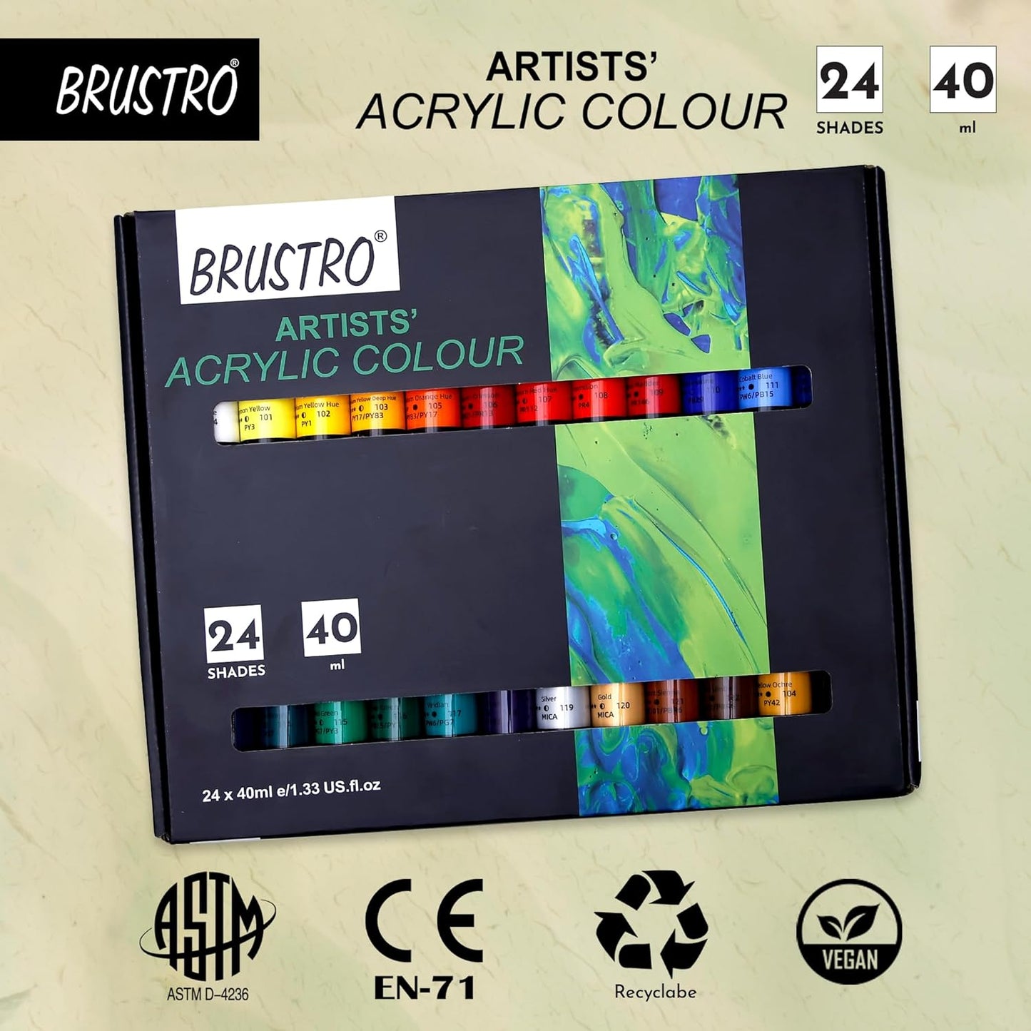 BRUSTRO Artists Acrylic Colour | Set of 24 | 40ml Tubes
