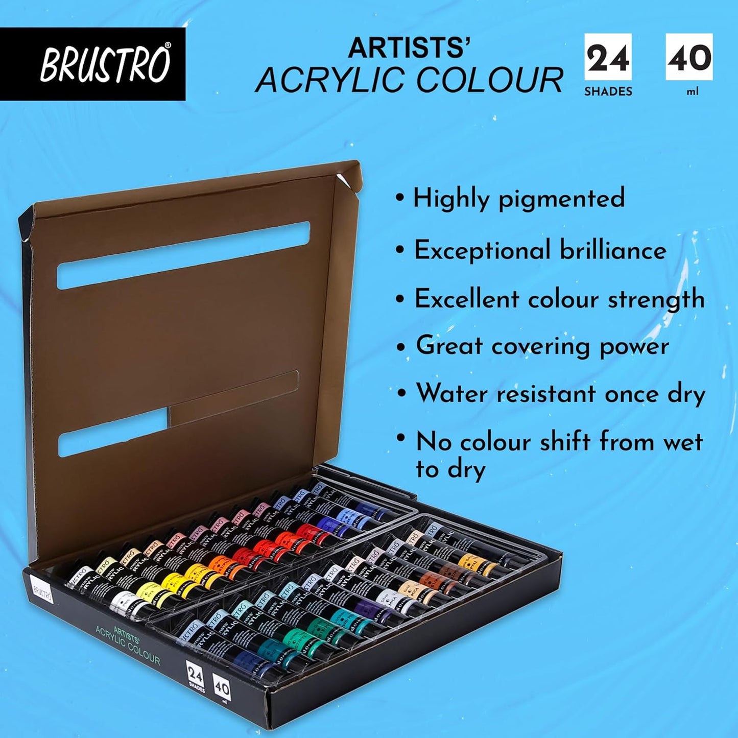 BRUSTRO Artists Acrylic Colour | Set of 24 | 40ml Tubes