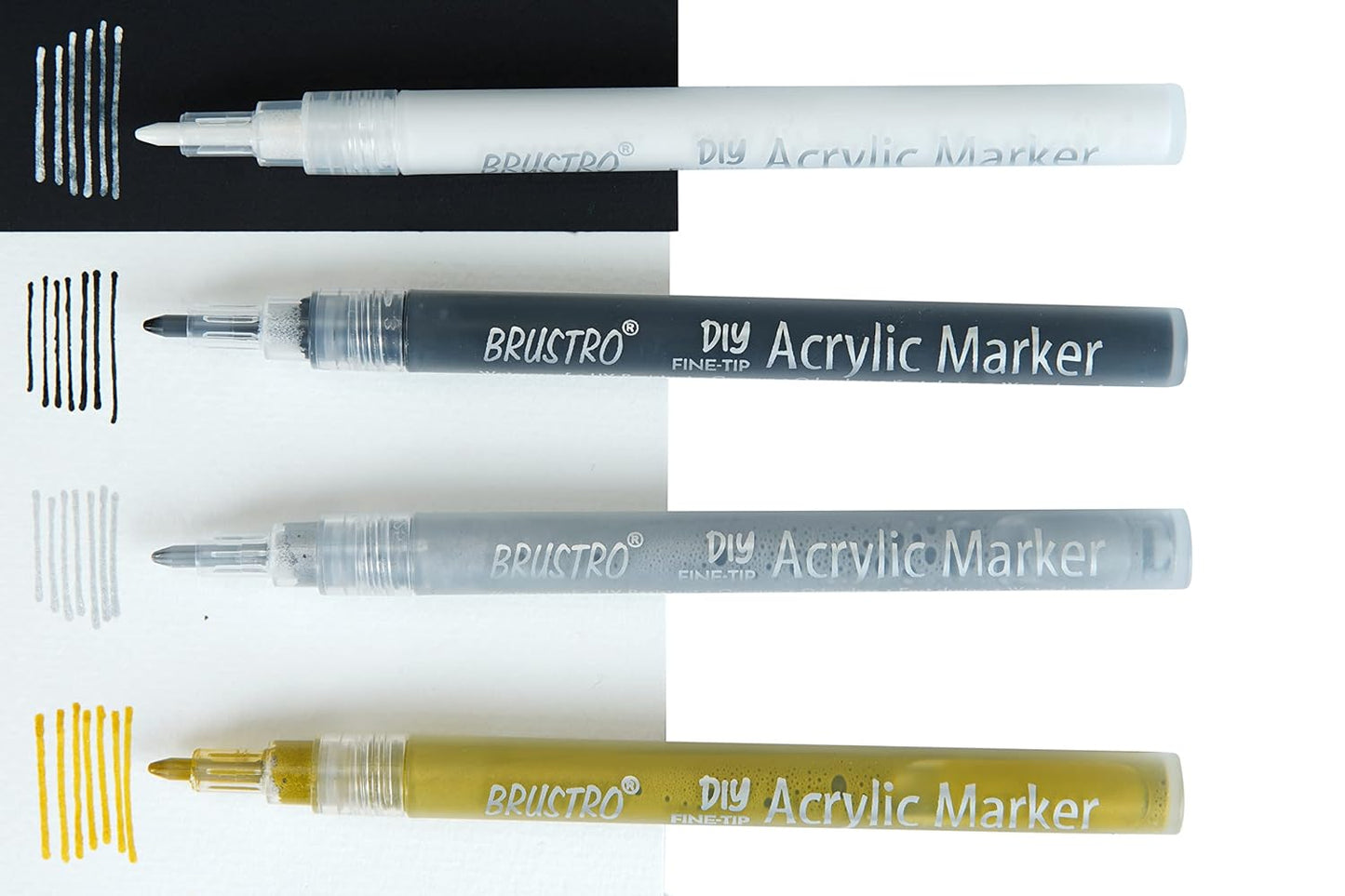Brustro Acrylic (DIY) Fine Tip Marker Set of 4 - Gold, Silver, Black, White