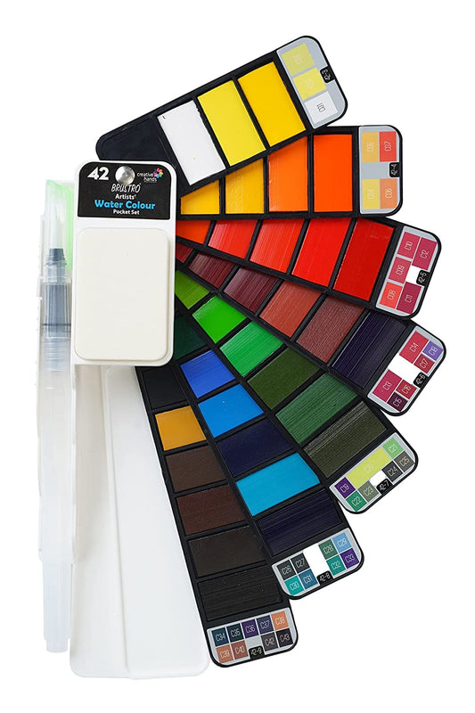 BRUSTRO Artists Watercolour Travel Pan | Set of 42 Colours