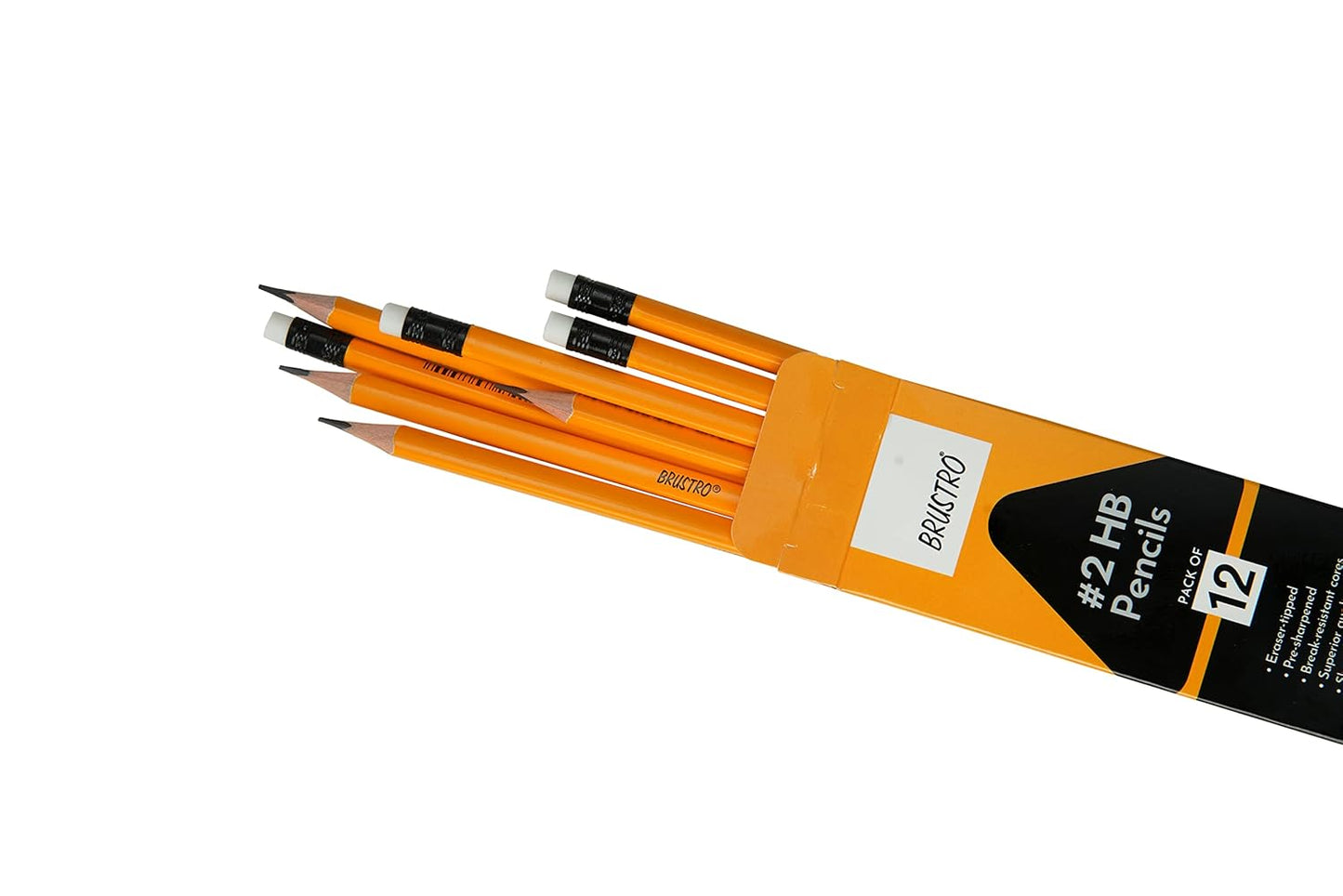 BRUSTRO 2HB Pencils | Pack of 12 | Strong Grip, Extra Dark with Eraser Tip