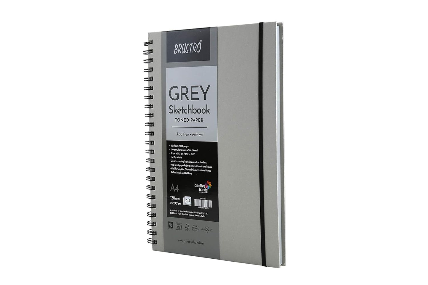 BRUSTRO Toned Paper - Grey Sketchbook | A4, 120 GSM | 60 Sheets,120 Pages | Spiral