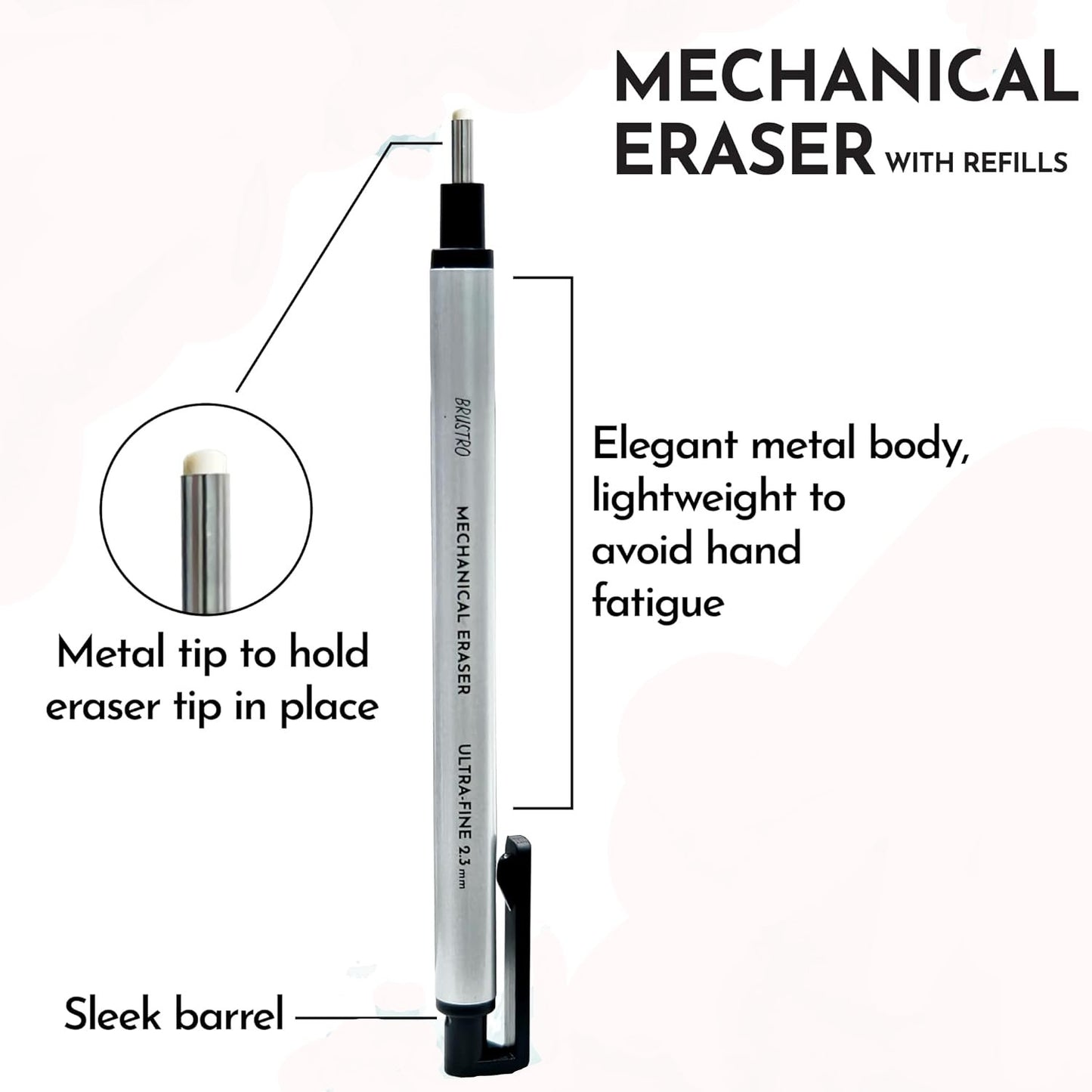 BRUSTRO Mechanical Precision Eraser | 2.3mm - Ultra-Fine Tip | Refillable