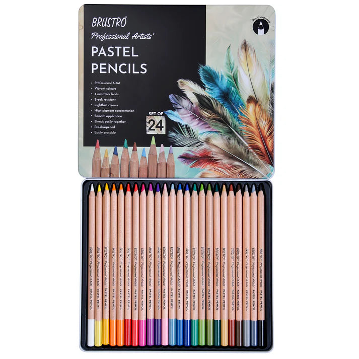 BRUSTRO Artists Pastel Pencils - Set of 24 Shades - 4mm Lead |