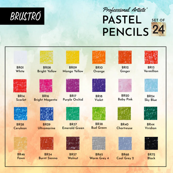 BRUSTRO Artists Pastel Pencils - Set of 24 Shades - 4mm Lead |