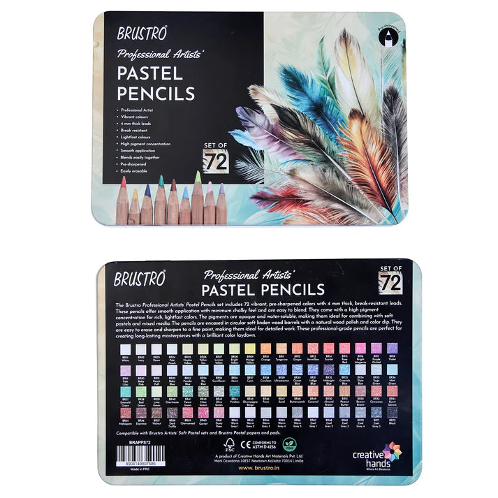 BRUSTRO Artists Pastel Pencils - Set of 72 Shades