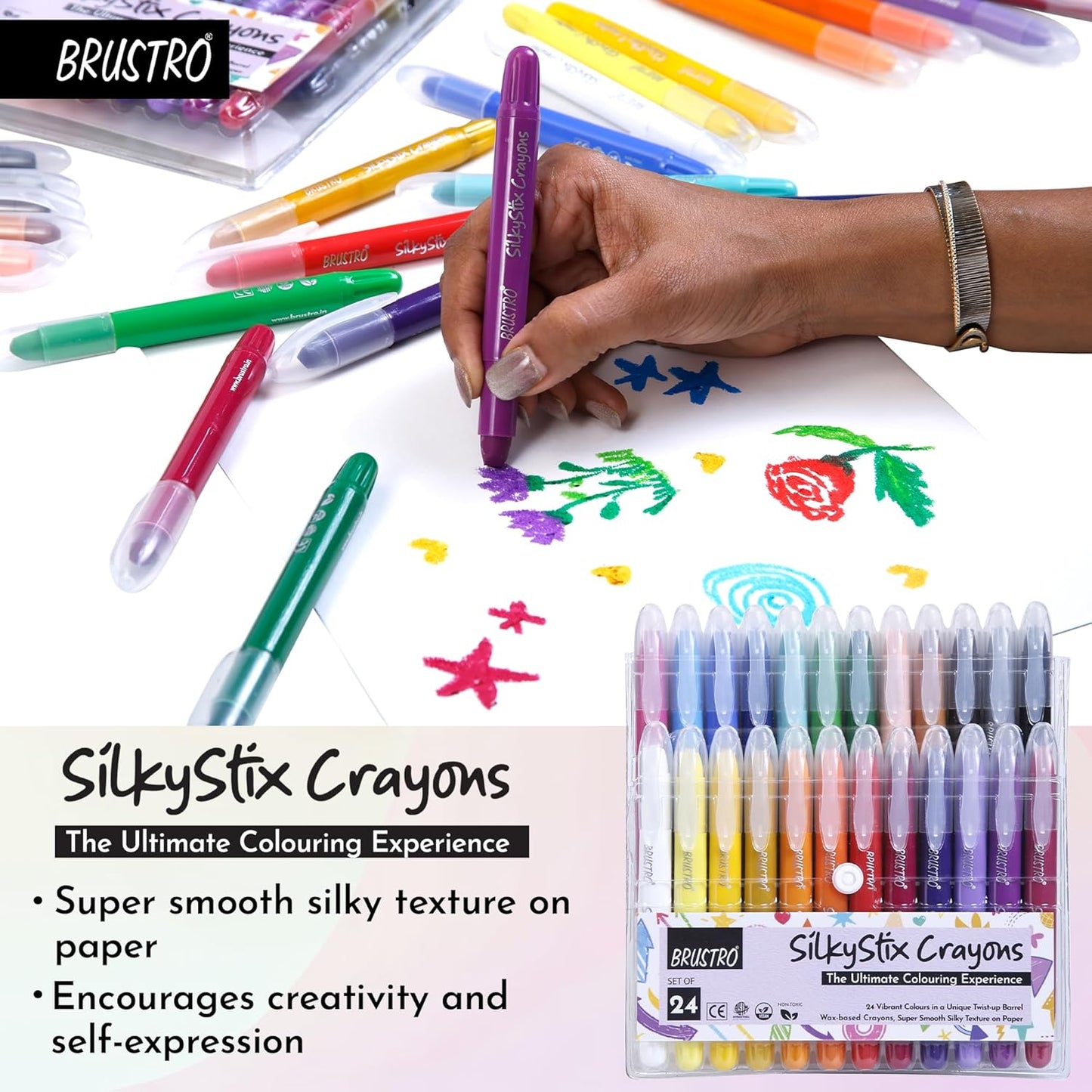 BRUSTRO SilkyStix Crayons Set | 24 Shades