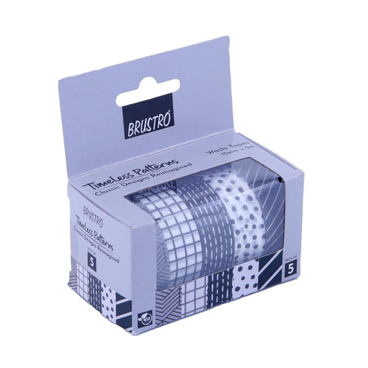 Brustro Timeless Patterns Washi Tapes | Set of 5 | 15 mm x 5 mtrs |