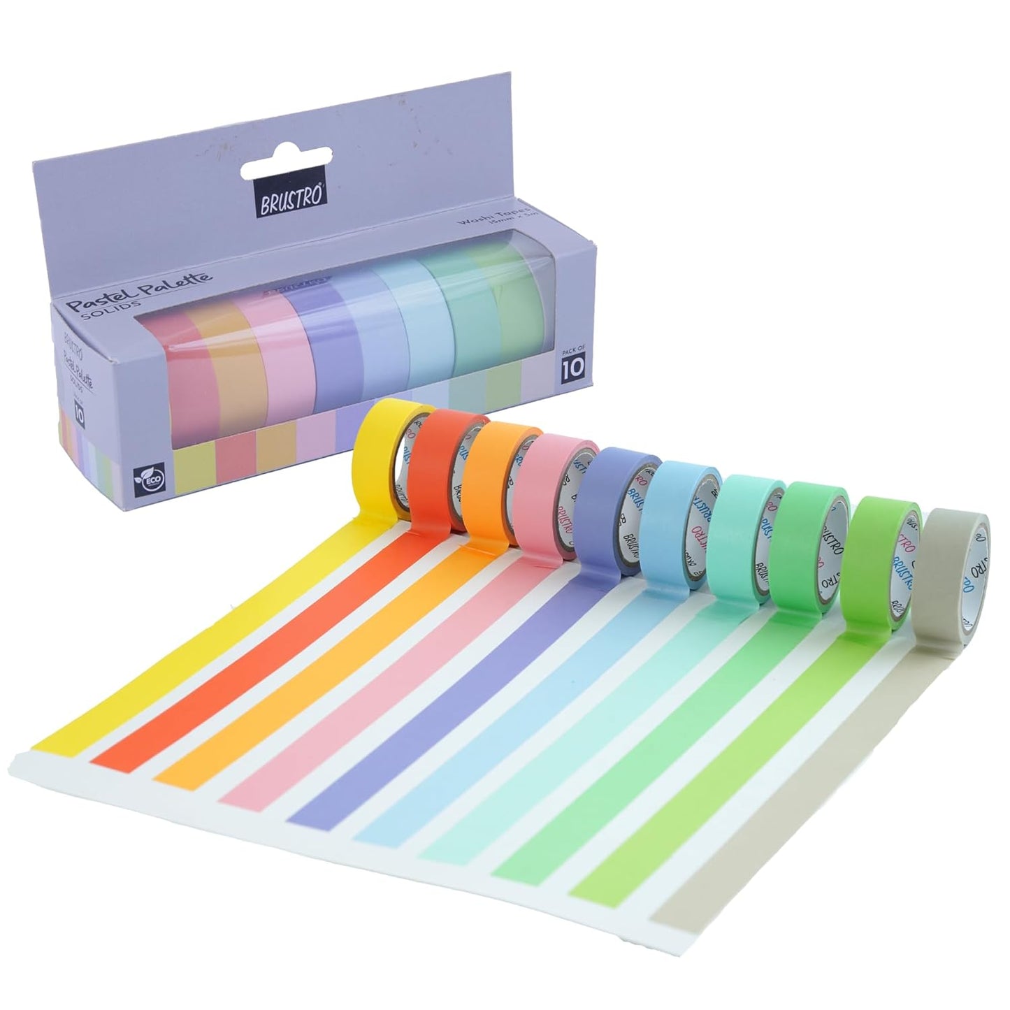 BRUSTRO Washi Masking Tapes | 15 mm X 5 mtrs | Set of 10 | Pastel Solid Shades