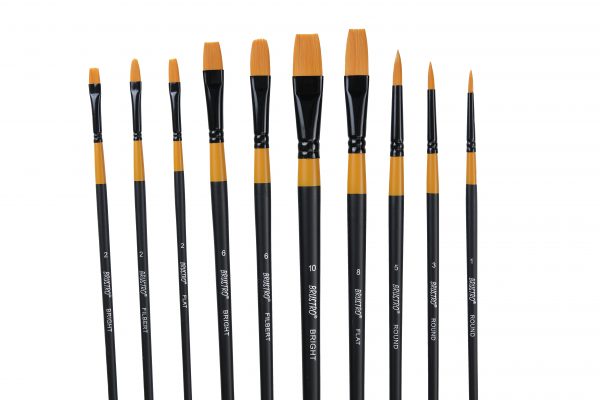 BRUSTRO Artist Gold Taklon Brush Set | Set of 10 Brushes | Long Handle