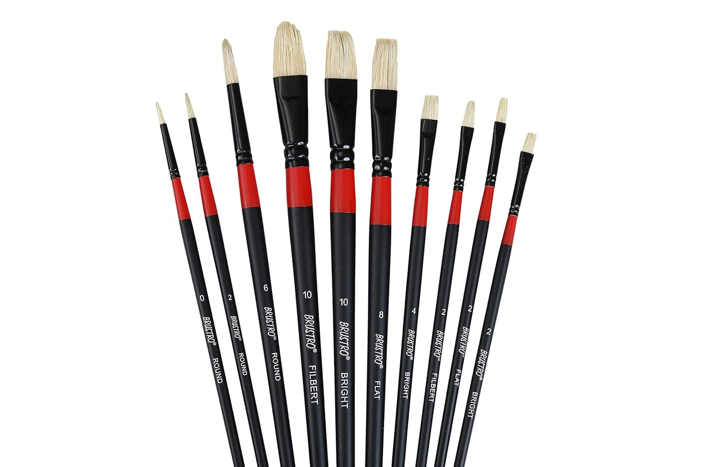 BRUSTRO Artist White Bristle Brush | Set of 10 Brushes | Long Handle