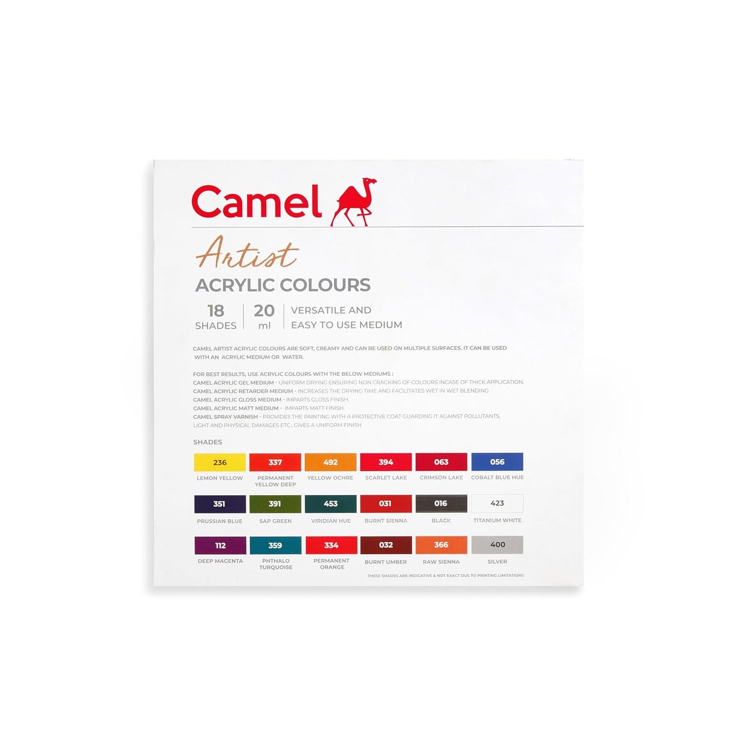 Camel Artist Acrylic colour set - 18 Shades| 20ml