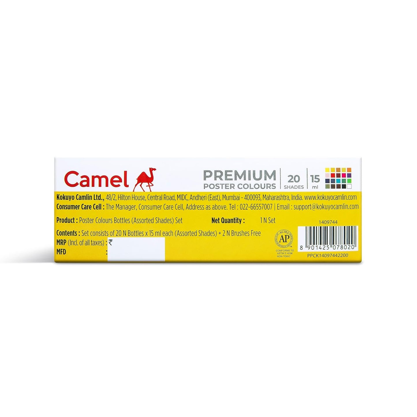 Camel Premium Poster Colour Set with Brush | 20 Shades | 15ml