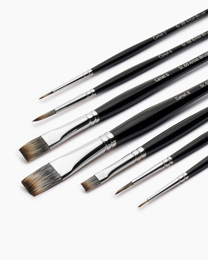 Camel Artists Flat & Round Brush Set | Pack of 7 Brushes | Round Series 68 & Flat- Series 69