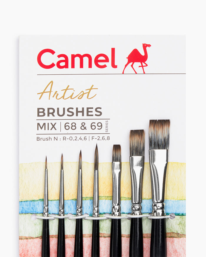 Camel Artists Flat & Round Brush Set | Pack of 7 Brushes | Round Series 68 & Flat- Series 69