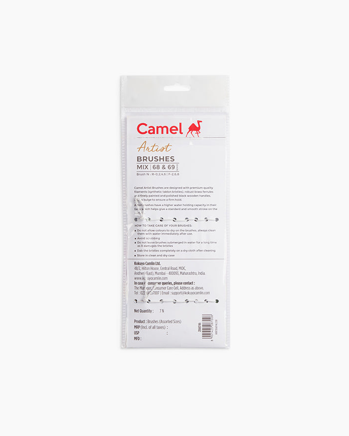 Camel Artists Flat & Round Brush Set | Pack of 7 Brushes | Round Series 68 & Flat- Series 69