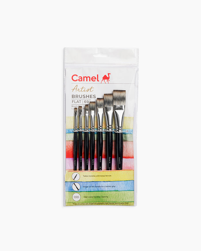 Camel Artists Flat Brush Set | Pack of 7 Brushes | Series 69