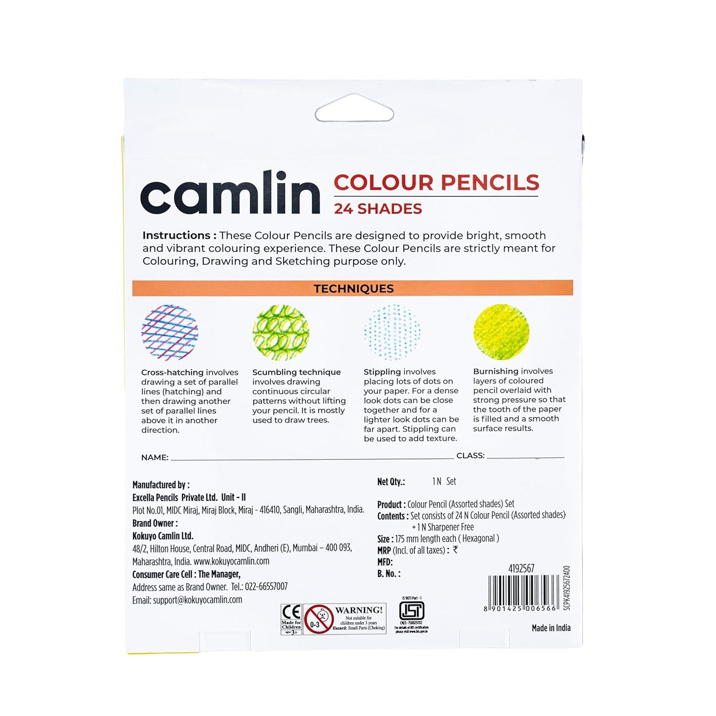 Camel Colour Pencils | Assorted pack of 24 shades with Sharpener