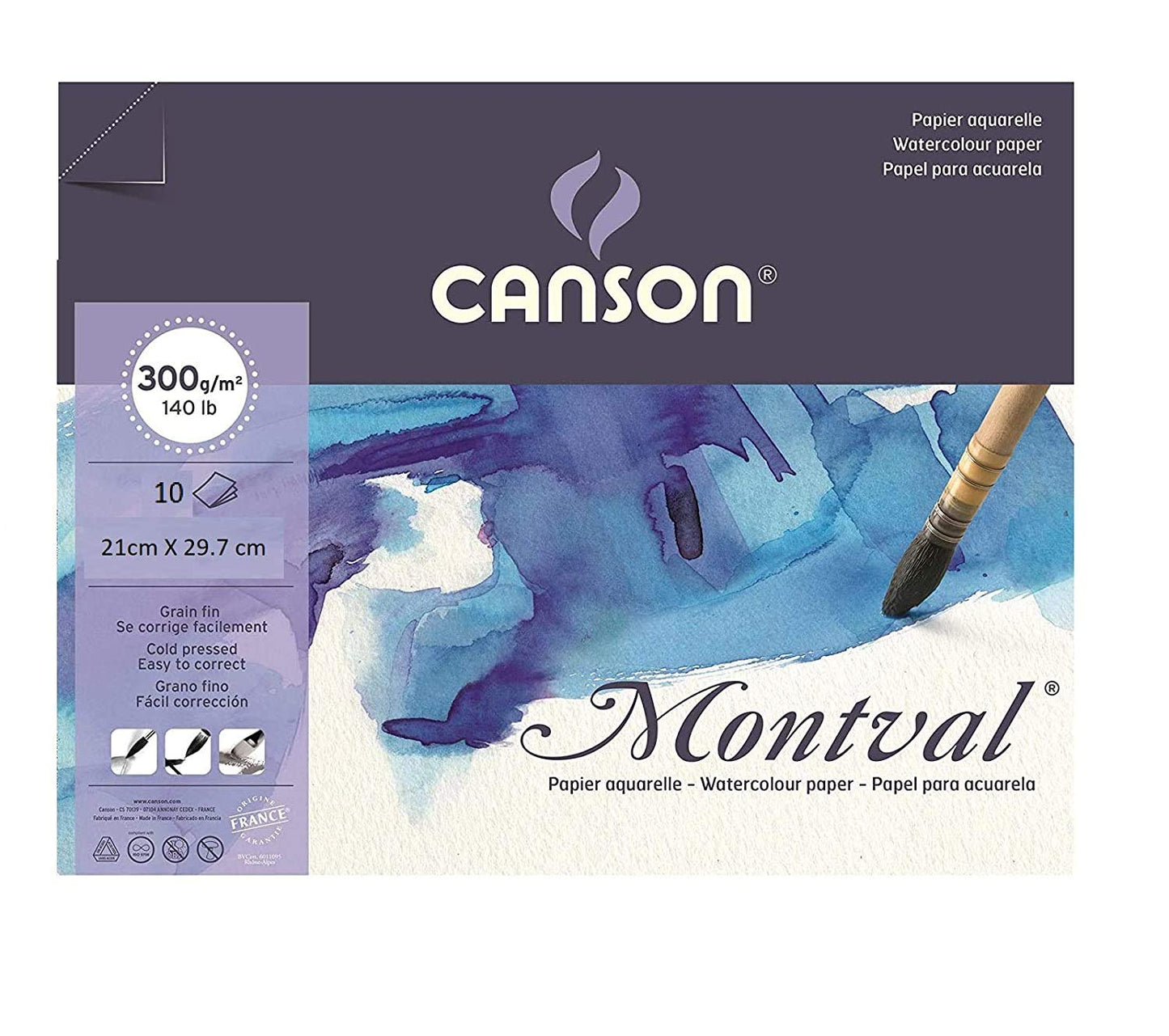 Canson Montval Watercolor Paper 300 GSM 21 cm x 29.7 cm (Size A4) 10 Sheet Packet